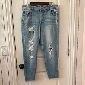 KanCan Blue Distressed Ankle Jeans with Raw Hem